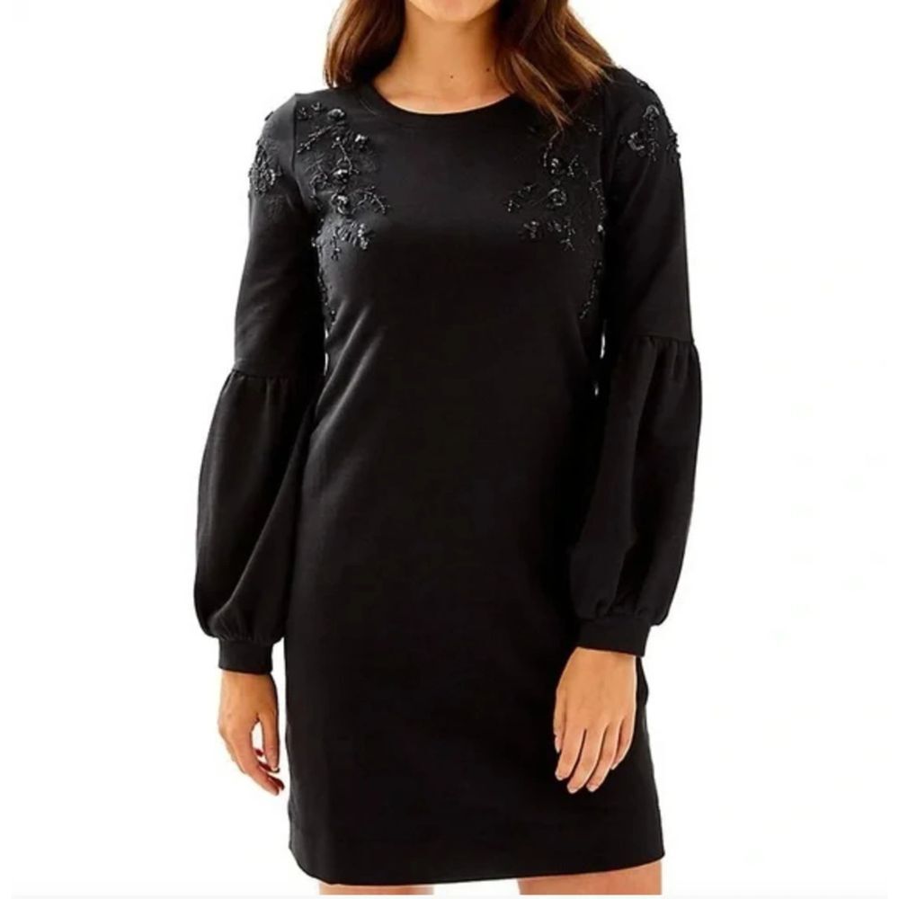 Lilly Pulitzer Bartlett Dress Black Sz XXS Embellished‎ Balloon Sleeve Sequin